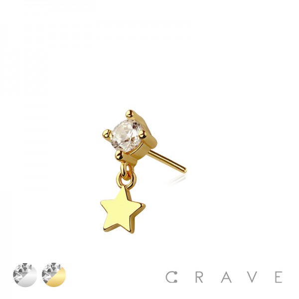 316L SURGICAL STEEL THREADLESS PUSH IN STAR CZ DANGLE TOP PART
